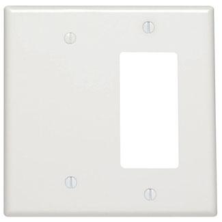 Leviton P1426-W Combo Wallplate, 2-Gang, Blank/Decora-GFCI, Metal, White, Standard Leviton P1426-W