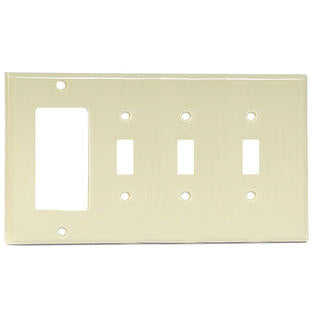 Leviton P326-I Comb. Wallplate, 4-Gang, (3) Toggle, (1) Decora, Thermoset, Ivory Leviton P326-I