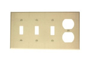 Leviton P38-I Comb. Wallplate, 4-Gang, (3) Toggle, (1) Duplex, Themoset, Ivory Leviton P38-I