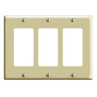 Leviton PJ263-I Decora Wallplate, 3-Gang, Nylon, Ivory, Midway Leviton PJ263-I