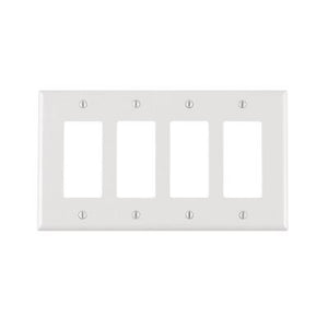 Leviton PJ264-W Decora Wallplate, 4-Gang, Nylon, White, Midway Leviton PJ264-W