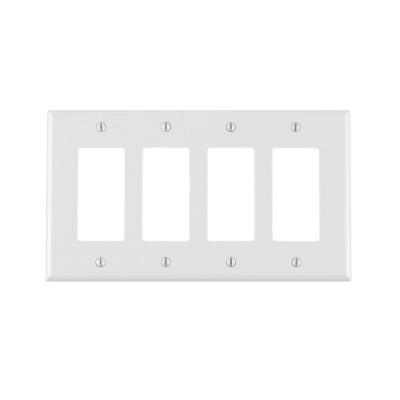 Leviton PJ264-W Decora Wallplate, 4-Gang, Nylon, White, Midway Leviton PJ264-W
