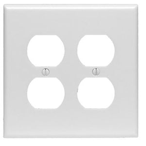 Leviton PJ82-W Duplex Receptacle Wallplate, 2-Gang, Nylon, White, Midway Leviton PJ82-W