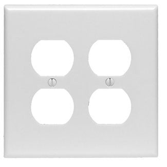Leviton PJ82-W Duplex Receptacle Wallplate, 2-Gang, Nylon, White, Midway Leviton PJ82-W