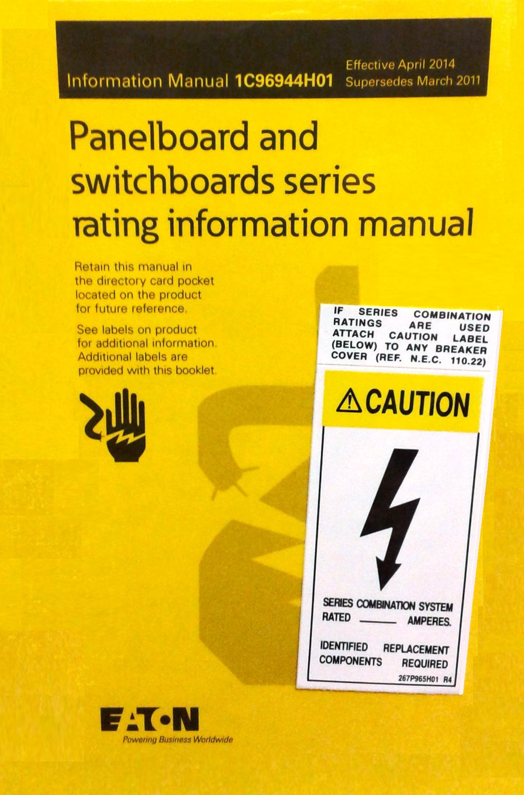 Eaton SRK Panel Board, Pow-R-Stock, Series Rating Kit, Book, Sleeve, Stickers Eaton SRK