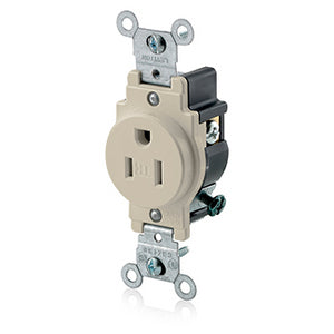 Leviton T5015-I Tamper Resistant Single Receptacle, 15A, 125V, Narrow, 5-15R, Ivory Leviton T5015-I