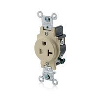 Leviton T5020-I Tamper Resistant Duplex Receptacle, 20A, 125V, Narrow, 5-20R, Ivory Leviton T5020-I