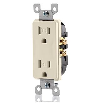 Leviton T5325-T Tamper Resistant Decora Receptacle, 15A, 125V, Light Almond Leviton T5325-T
