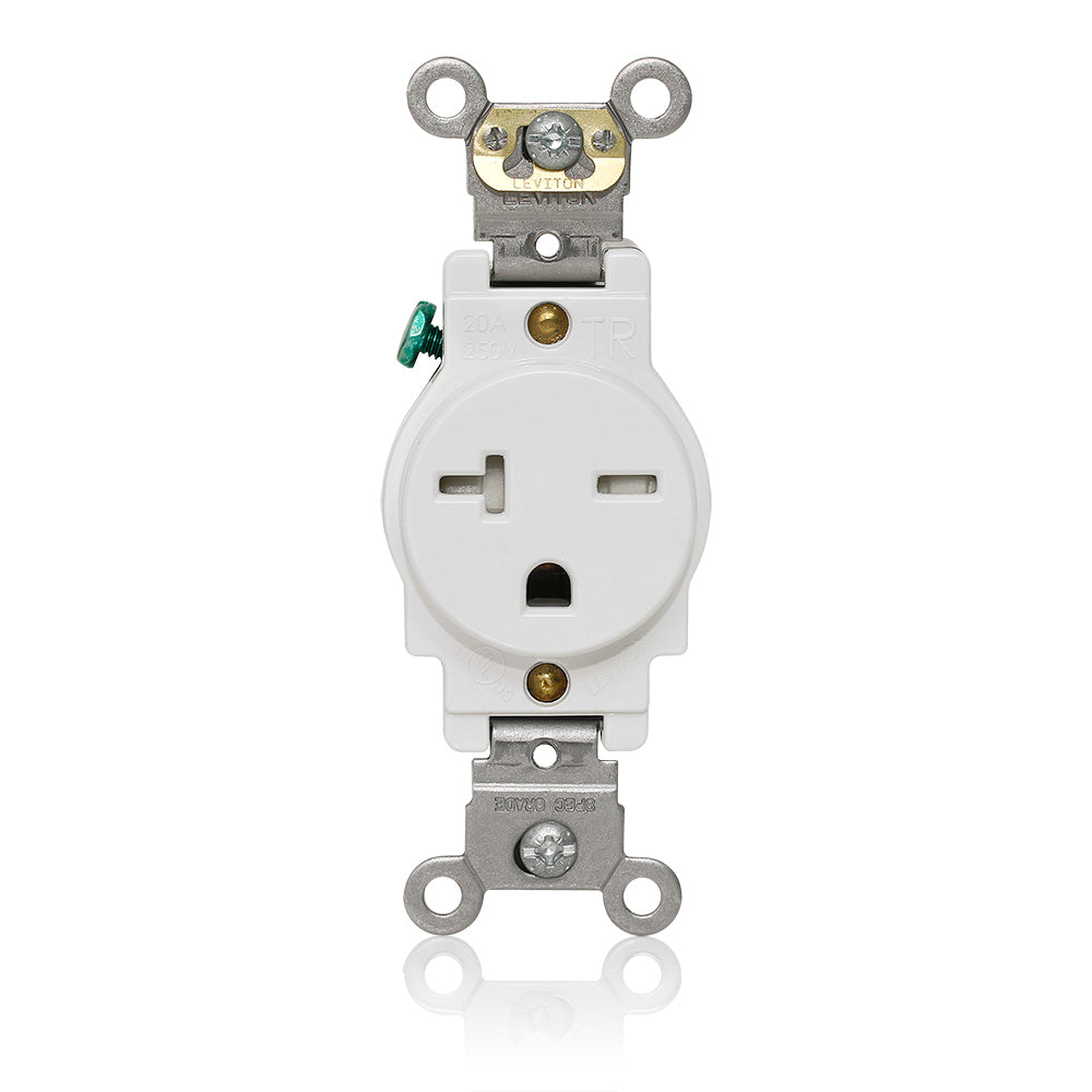 Leviton T5461-W Single Receptacle Outlet, 20A, 250V, Tamper Leviton T5461-W