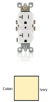 Leviton T5820-I Tamper Resistant Duplex Receptacle, 20A, 125V, Ivory Leviton T5820-I