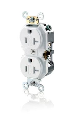 Leviton TBR20-W Tamper Resistant Duplex Receptacle, 20A, 125V, 5-20R, White Leviton TBR20-W