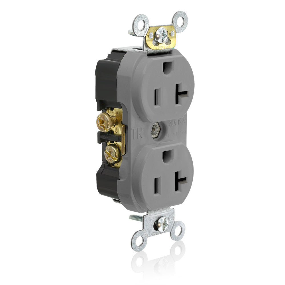 Leviton TCR20-GY Tamper Resistant Duplex Receptacle, 20A, 125V, Gray Leviton TCR20-GY