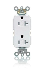 Leviton TDR20-W Tamper Resistant Decora Duplex Receptacle, 20A, 125V, White Leviton TDR20-W