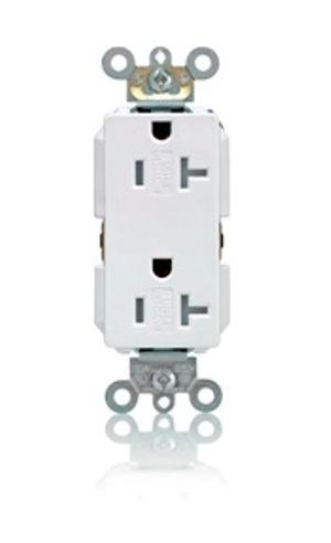 Leviton TDR20-W Tamper Resistant Decora Duplex Receptacle, 20A, 125V, White Leviton TDR20-W