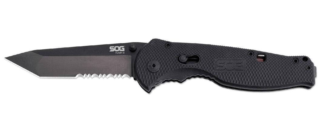 SOG Specialty Knives TFSAT98CP Flash Ii Black Tanto Serrated SOG Specialty Knives TFSAT98CP