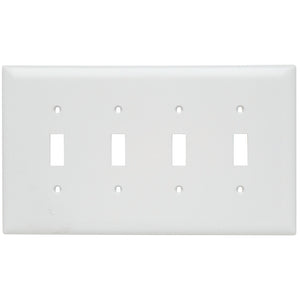 Pass & Seymour TPJ4-W Toggle Switch Wall Plate, 4-Gang, Nylon, White, Jumbo Pass & Seymour TPJ4-W